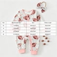 thumbnail image 3 of Dakiuu Baby Girls Clothes Set with Bow Headband Pink Football Themed Flower Two Way Zipper Long Sleeve Romper Jumpsuit Pajamas for Newborn Fall Winter, 3 of 5