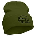 thumbnail image 4 of RV Camper Trailer Embroidered 12 inch Acrylic Cuffed Long Beanie - Olive OSFM, 4 of 5