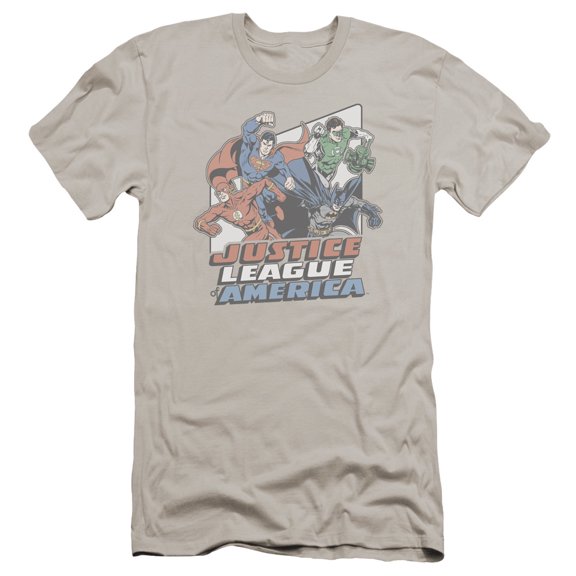 JLA Justice League Four Against Crime Premium Canvas Adult Slim Fit 30/1 T-Shirt Silver
