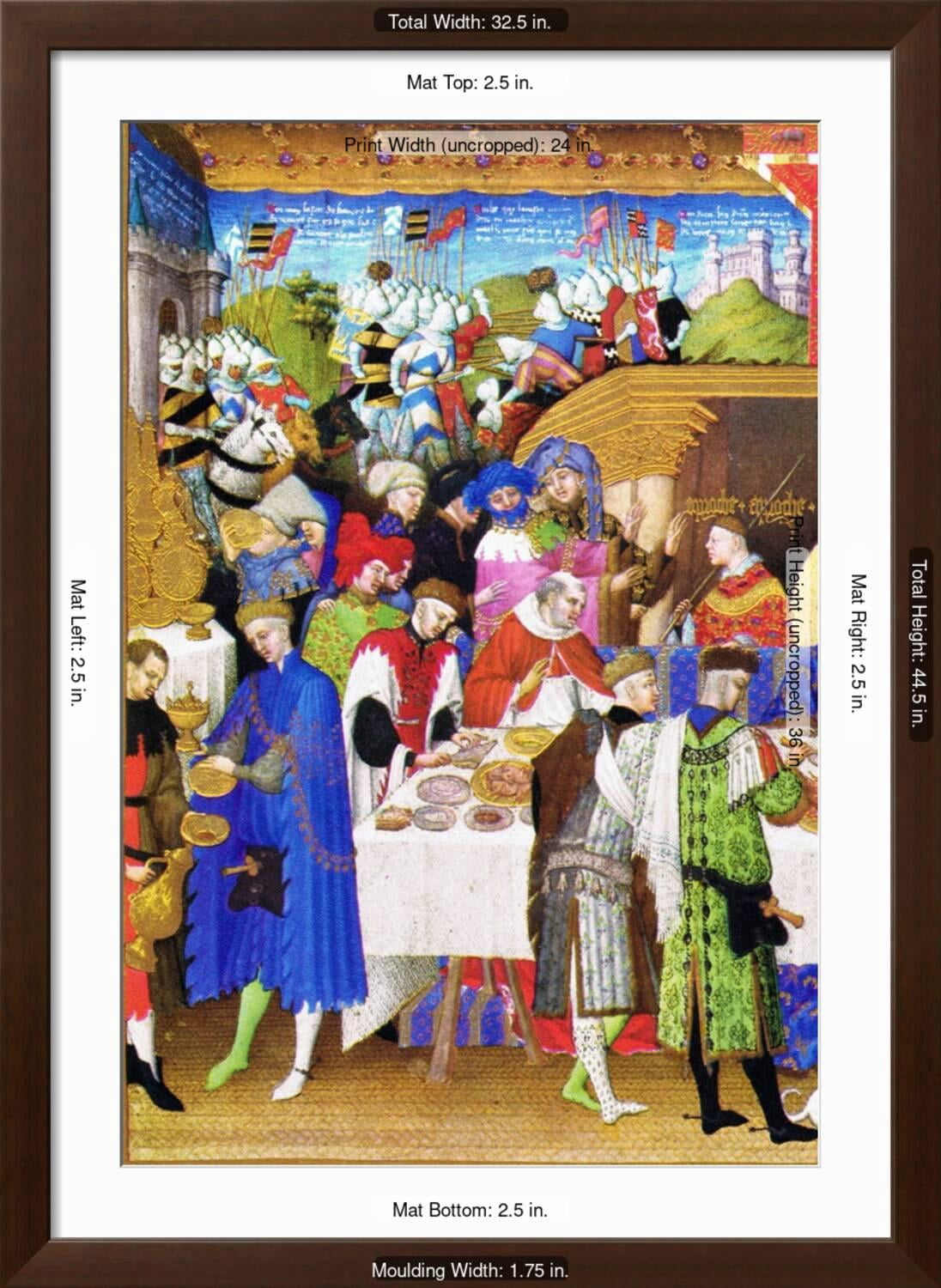Art.com Le Tres Riches Heures Du Duc De Berry - January Art Print by Paul Herman & Jean Limbourg, Brown Frame Wall Art, 32" x 44"