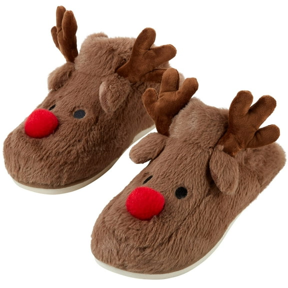 Gilbin Fuzzy Christmas Reindeer Slippers for Bedroom