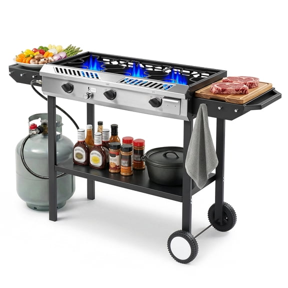 UBesGoo 3-Burner Propane Stove, Portable Outdoor Cooker with Removable Legs & Wind Panel for Camping, Backyard, Canning