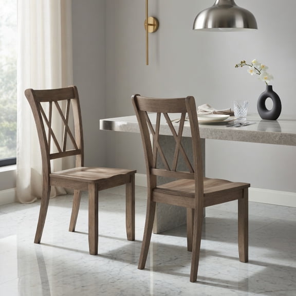 Demi Bonn Set of 2 Cross Back Rubber Wood Dining Chairs, Brown