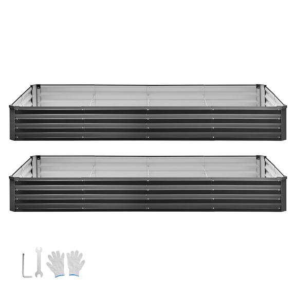 KFFKFF 2 Pack Galvanized Raised Garden Beds, 8 x 4 x 1 ft, Rectangular Metal Planter Boxes Kit for Outdoor Use, Bottomless Elevated Planting Box with Gloves, Alu-Zinc Material, Dark Gray
