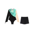 thumbnail image 4 of Rswnyirn Women Rhinestones Gymnastics Leotard With Shorts Long Sleeve Dance Bodysuit Unitards Catsuit Blue Green XL, 4 of 5