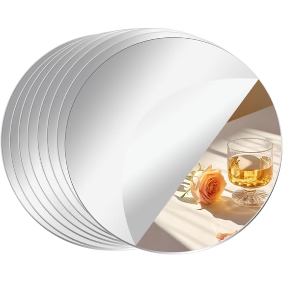 8 Pack Acrylic Round Mirrors, 4 inch Circle Mirror Tiles Self Adhesive Mirror Stickers for Wall Home Living Room Bedroom Decor, Small Mirrors for Crafts (4in/10cm)