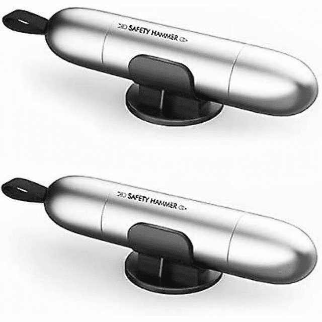 2 Pack Multifonction Sécurité Marteau Brise-Verre Voiture Marteau d'Urgence Argent