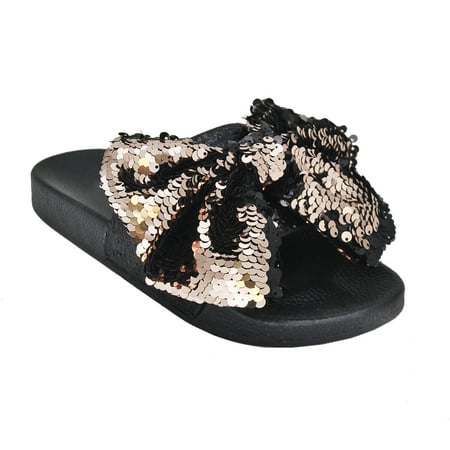 

Women s New Fashion Bow Tie Spangle Glitter Open Toe Flip Flop Sequin Low Slide Sandals (FREE SHIPPING)