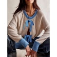 thumbnail image 3 of Gupgi Women Sweaters Long Sleeve Bow Tie Front Contrast Color Knit Cardigan Fall Slim Sweater, 3 of 5