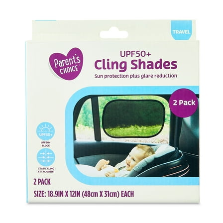 Parent's Choice Baby Car Window Cling Shades, UPF 50 , Universal Fit, Blocks Heat & UV, 2 Pack, Black