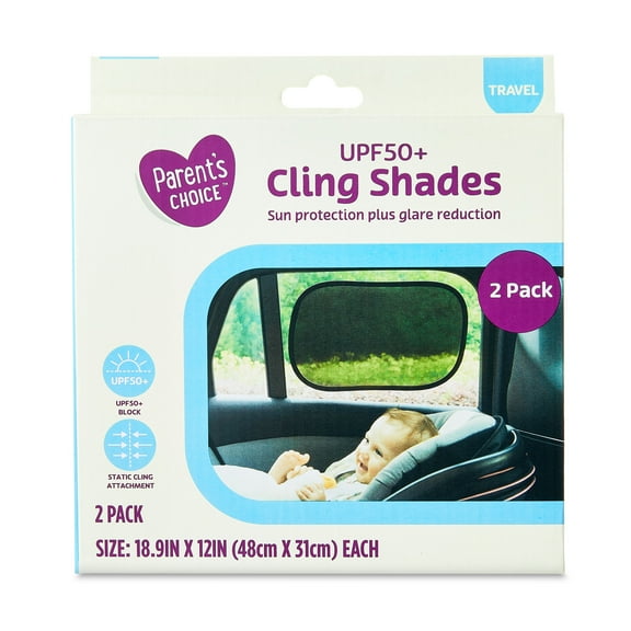 Parent's Choice Baby Car Window Cling Shades, UPF 50 , Universal Fit, Blocks Heat & UV, 2 Pack, Black