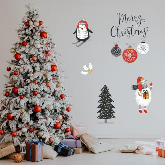 Decalcomania Christmas Cute Snow Animals Wall Decals - Set of 27 Holiday Wall Stickers Decorations Removable Peel and Stick Indoor Decor