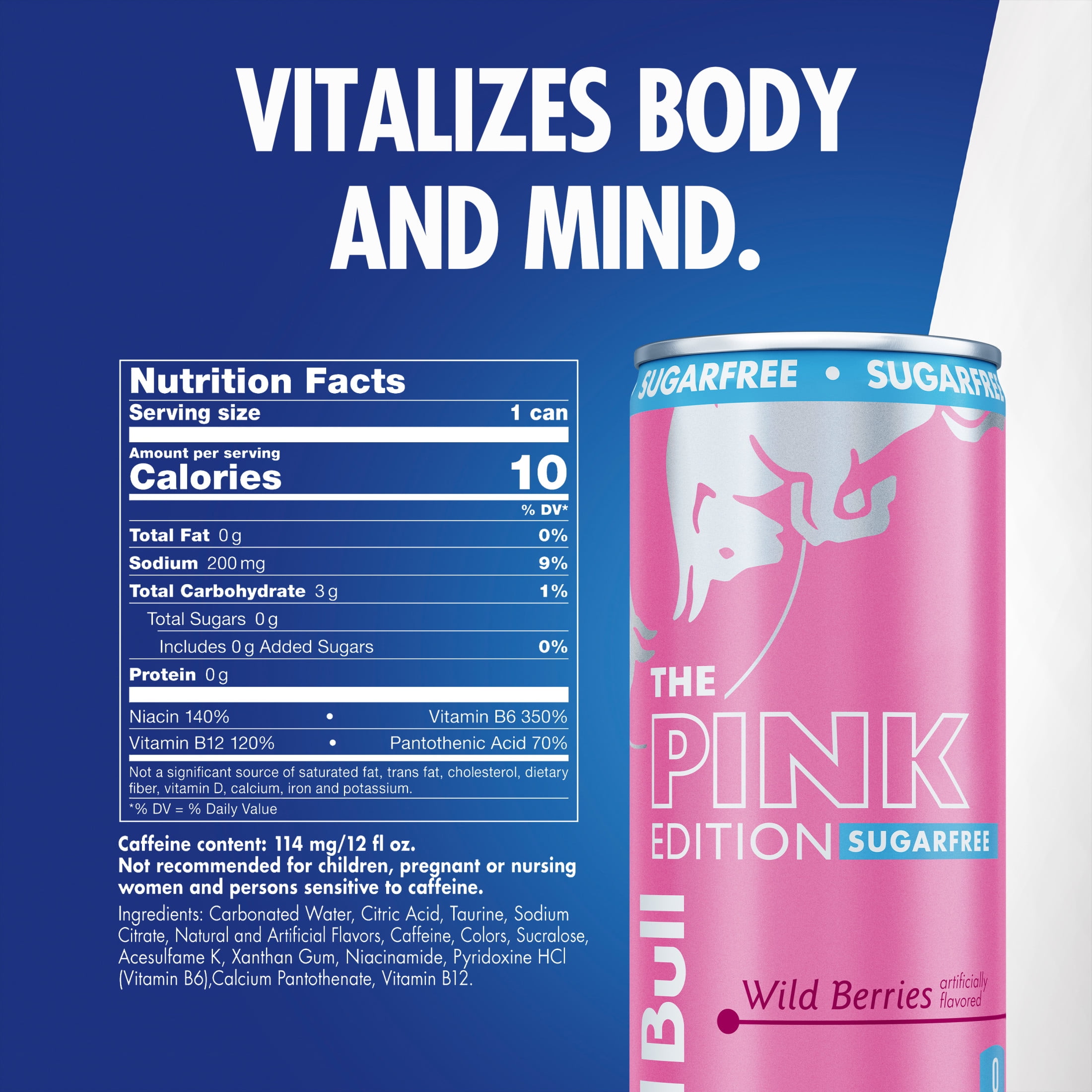 Red Bull Pink Edition Sugarfree Energy Drink, Wild Berries, 12 fl. oz., 6 x 4 Cans, Pack of 24 Cans