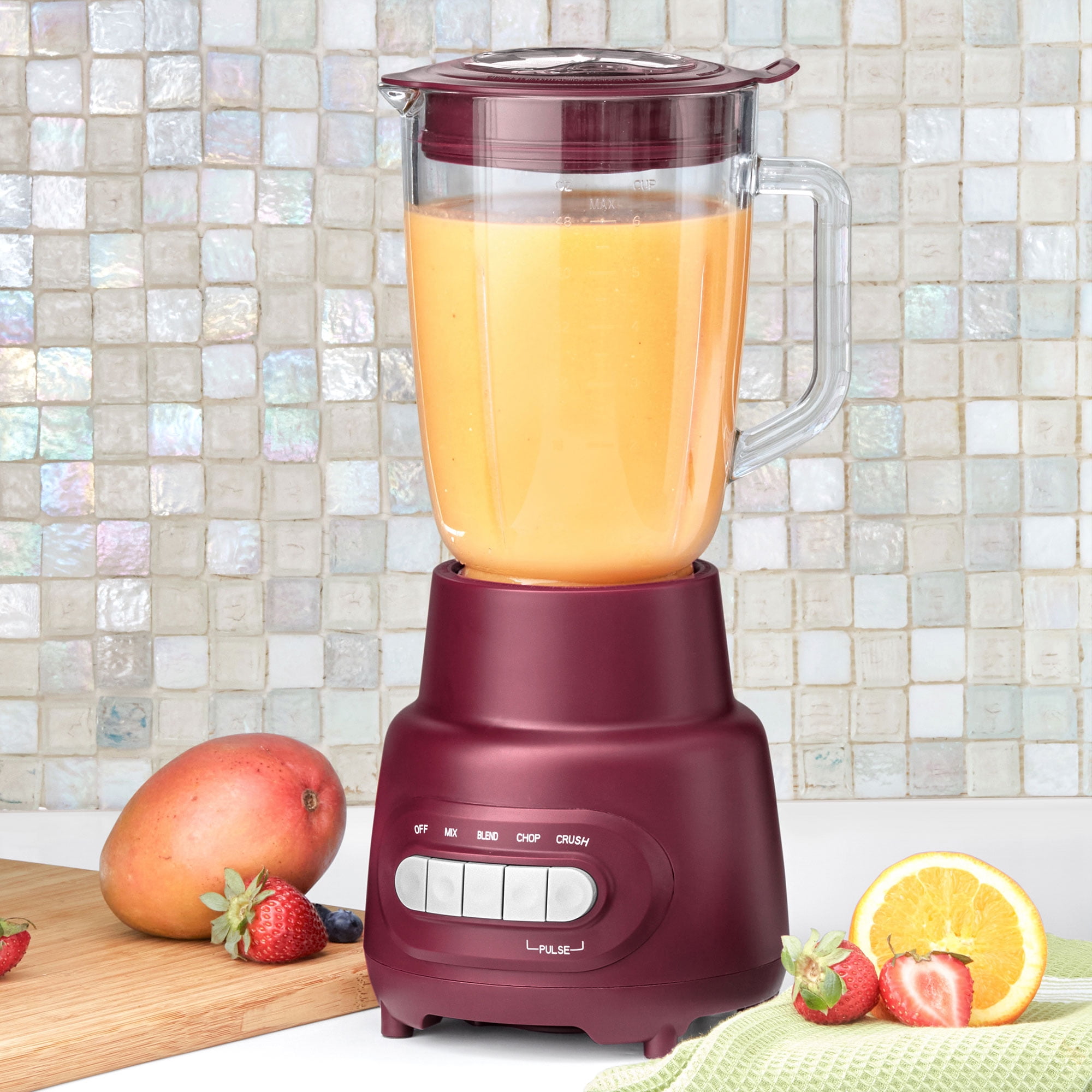 Mainstays Glass Jar 5 Speed Blender with 6-Cup Jar (48Oz) Capacity, Purple Eggplant, New