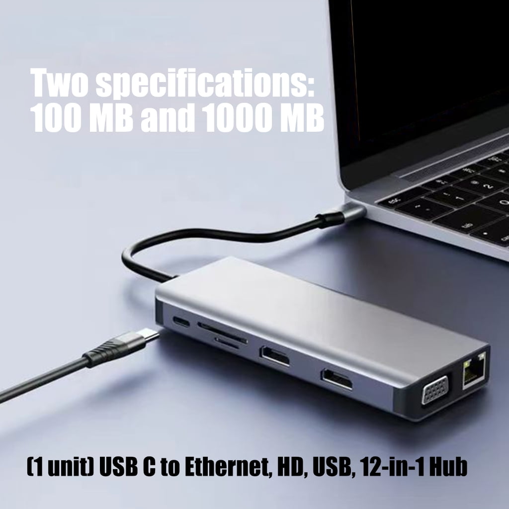 PatungKu Thin USB C Hubs Including Two Video Output Internet Connection USB Slots Storage Reader And Quick Power