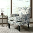 thumbnail image 4 of Tina's Home Upholstery Armchair Floral Accent Chair Sofa Couch Wood Legs Nailhead Trim Bedroom Home Living Room Blue, 4 of 10