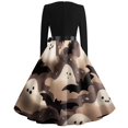 thumbnail image 5 of Women's Halloween Dress Candy Hepburn V-Neck Retro Dresses Castle Cocktail Long Sleeve Fashion Tea Length Dress with Belt 2XL, 5 of 5