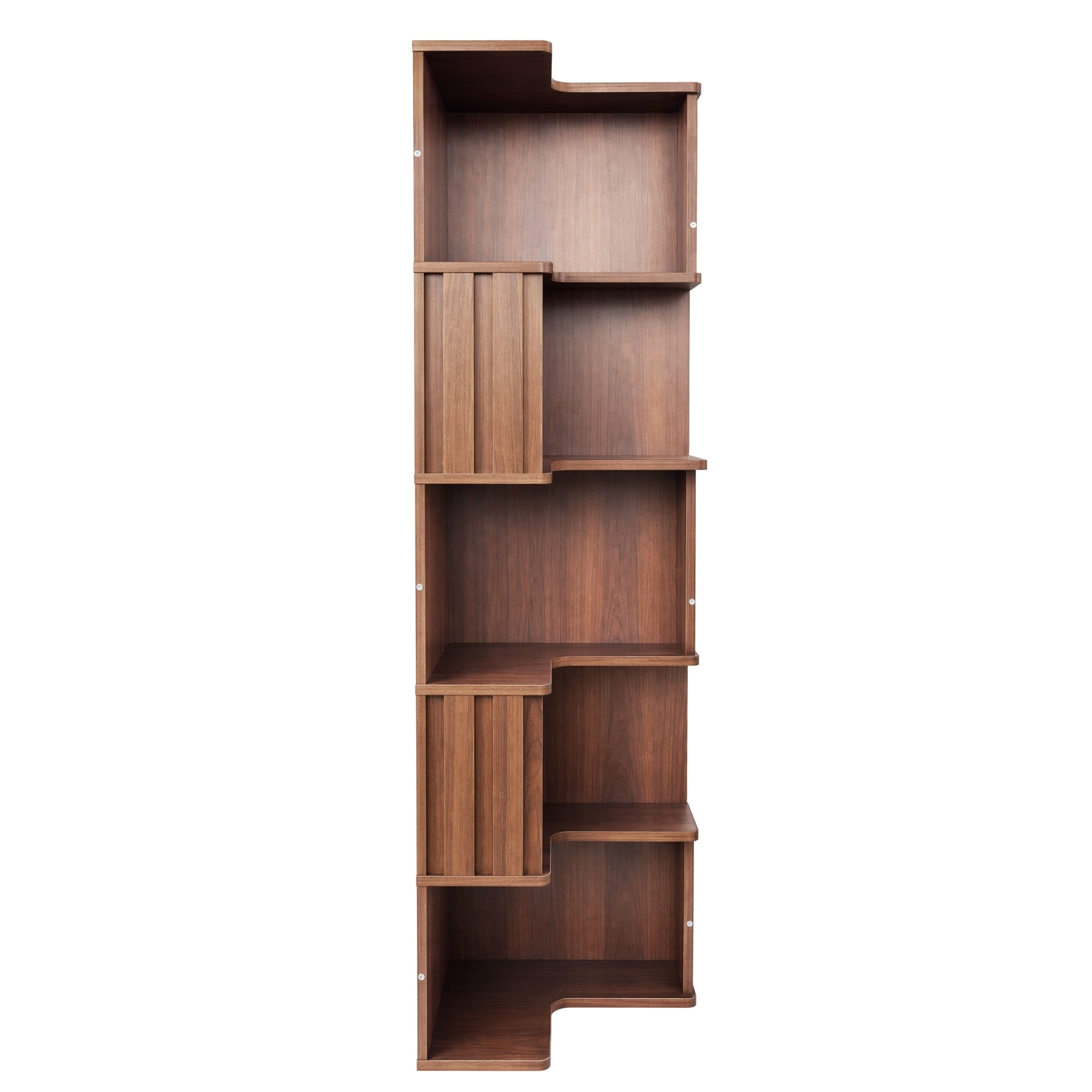 Noble House 68.9" 5-Tier Corner Bookcase, Freestanding L-Shaped Display Bookshelf for Home Office, Living Room, Walnut