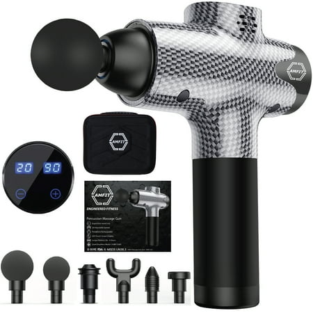 AMFit Massage Gun Deep Tissue Muscle Massage Gun for Athletes, Professional Handheld Massager Gun, Portable Percussion Massage Gun for Pain Relief - 6 Heads, 20 Speeds, Powerful Motor & Battery Life