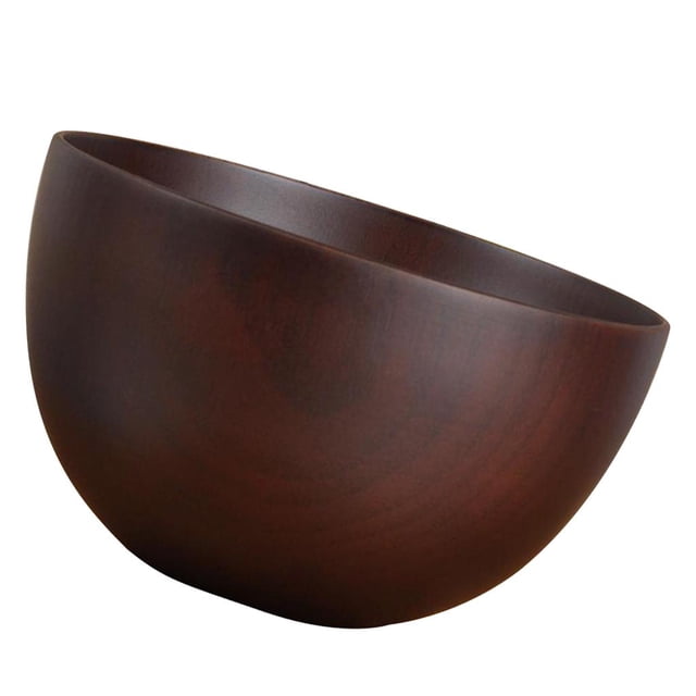veasfak Natural Wood Round Bowl Handmade Tableware Fruit Rice Bowl Dark Color