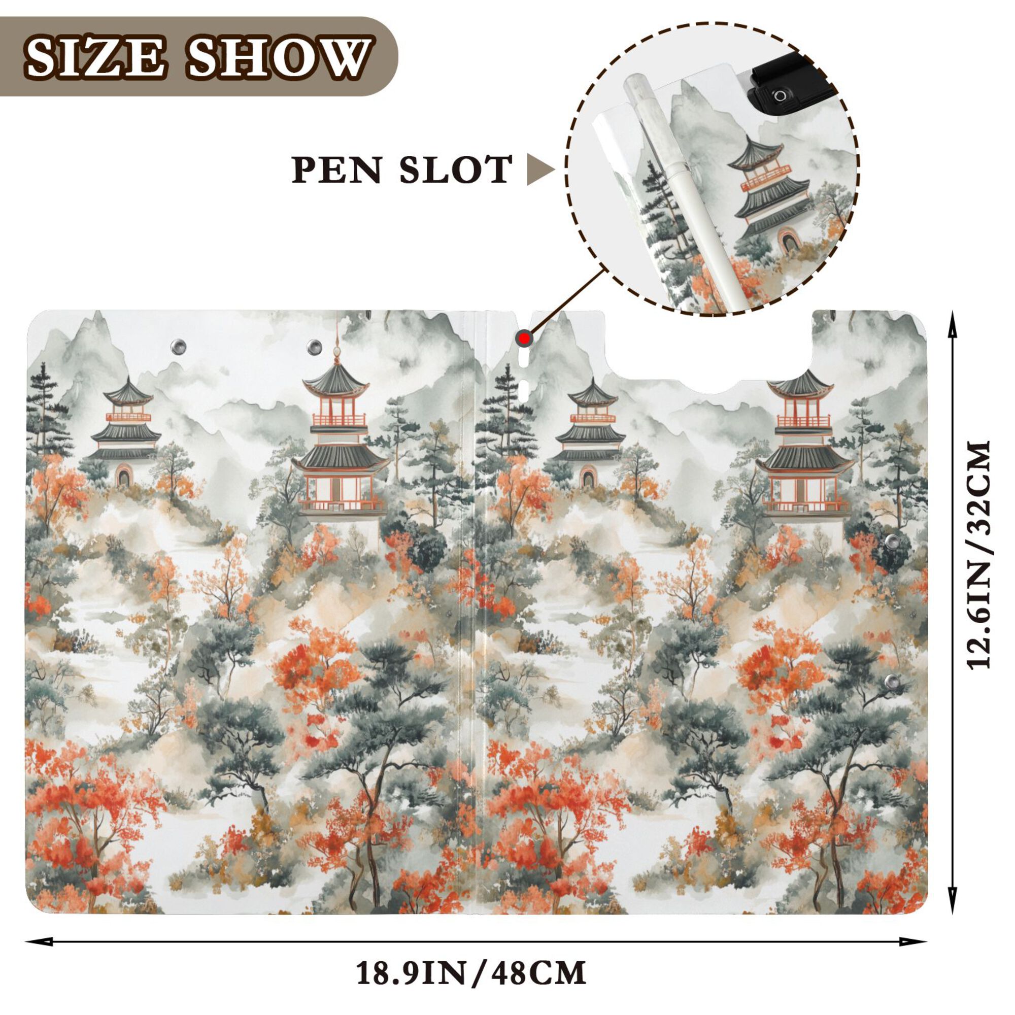 FORMRS A4 Clipboard Folder with Pen Holder Horizontal Foldable School Office Binder, Mountain Pattern