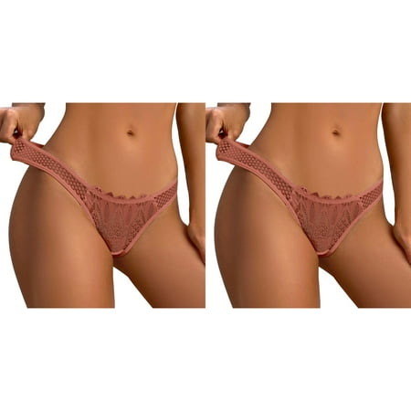 2Pcs Sexy Lace Panties for Women Transparent Mesh Thongs Panties Thin Breathable Ladies Underwear Panties Low Waist Seamless Underwear