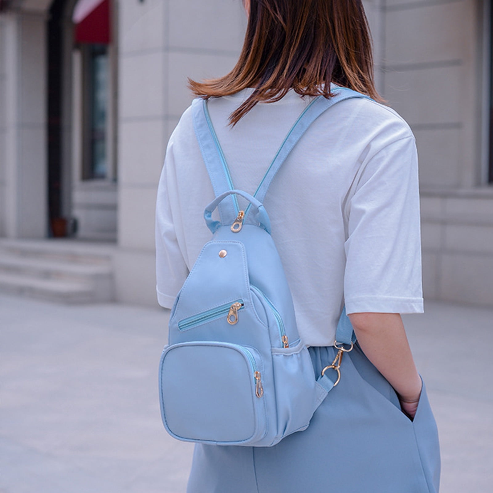 uublik Sling Bag for Women, Classic Basic Water Casual Daypack For Travel With Bottle Side Pockets Classic Basic Backpack For School Travel Work, Blue