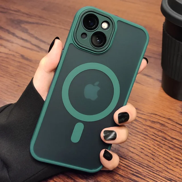 Matte Translucent Magnetic Phone Case For IPhone 16 14 13 15 12 11 Pro Max Plus Magsafe Wireless Charge Armor Shockproof Cover Cangling Green For iPhone 12 ProMax