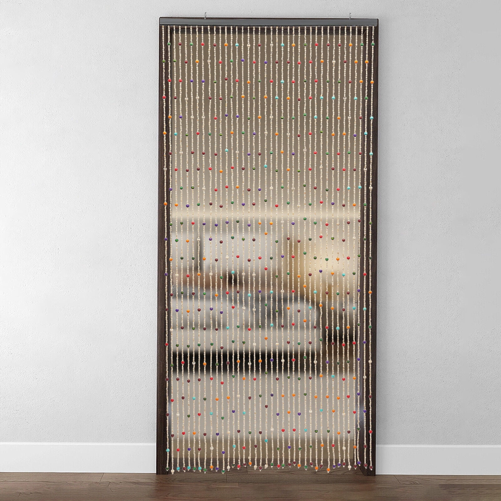 TFCFL 38 Strands Natural Bamboo Beaded Curtain Colorful Boho Wood Beaded Curtain Door/Window-mounted Room Divider