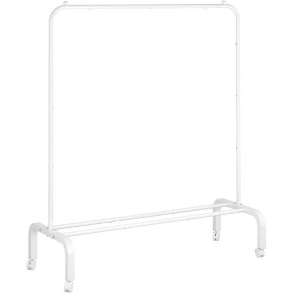 Rolling Clothes Rack Metal Clothing Rack with Wheels Garment Rack with Bottom Shelf for Hanging Clothes Shirts Jeans and Coats White