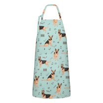 German Shepherd Dog and Music Apron-Garden Aprons for Women with Pockets-Cotton Linen Waterproof Kitchen Cooking Gardening Aprons Adjustable for Kitchen,Cooking,BBQ and Salon 33x27 Inch