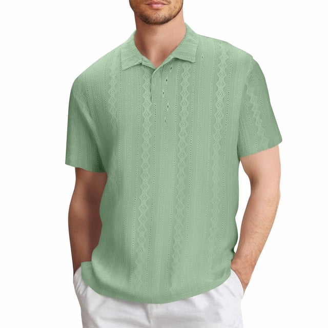 Blusa y camisa de manga corta con cuello vuelto para hombre, color liso, informal, holgada, con botones, de poliéster