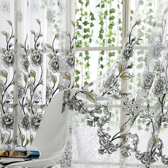Tulle Curtains 1 Panel Peony Sheer Curtain Tulle Window Voile Drape Valance for Living Room Bed Room