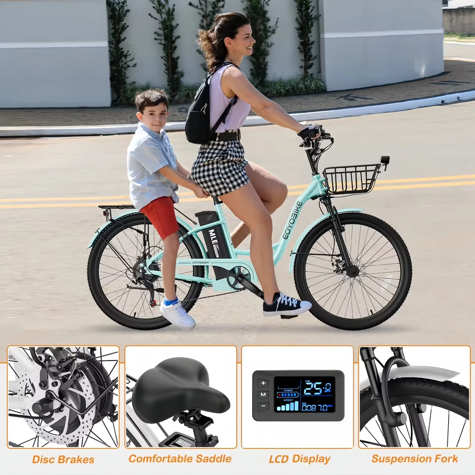 Lilypelle Electric Bike for Unisex Adults,24/26" 7-Speed Step Thru Electric Bicycle ,36V,20MPH