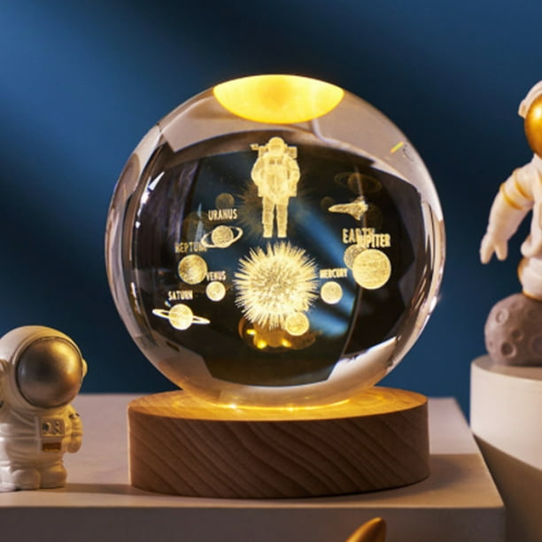 Luz De Noche De Bola De Cristal Crystal Ball Night Light Handicraft USB Plug-in Lámpara de escritorio (Astronaut Galaxies)