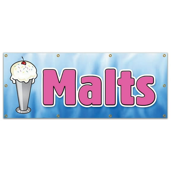 36"x96" MALTS BANNER SIGN malted milk malt shop tin milk shakes old-fashioned