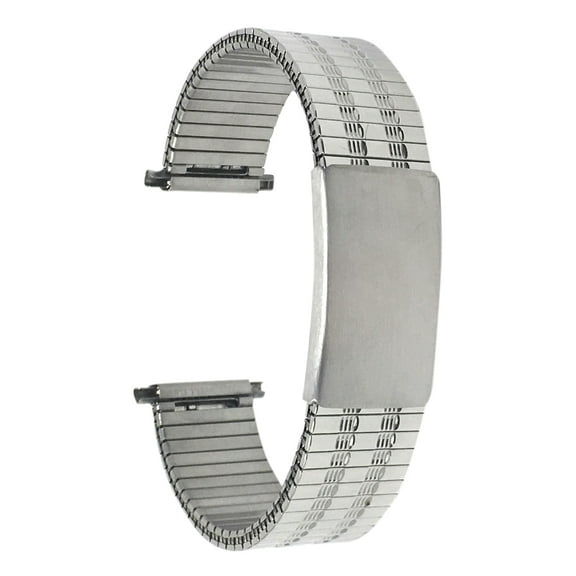 Bandini Adjustable Length Stretch Watch Strap for Men, Silver Tone Stainless Steel, Straight End, Metal Expansion Watch Band - 18mm