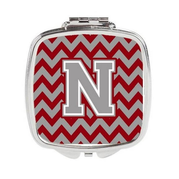 Letter N Chevron Crimson & Grey Compact Mirror - Crimson & Grey - 3in. H x 0.3in. W x 2.75in. L