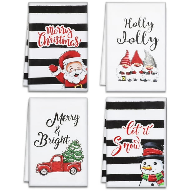 Paños de cocina navideños Decoración de cocina Muñeco de nieve Papá Noel Paños de cocina Merry Bright Paños de cocina para el hogar Suministros de cocina 4 piezas
