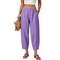 thumbnail image 2 of Nestiefly Women Linen Wide Leg Palazzo Barrel Pants Drawstring Casual Summer Beach Vacation Boho Baggy Pant with Pockets Purple 2XL, 2 of 5