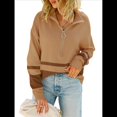 thumbnail image 3 of Suéter de Punto para Mujer, Suéter Extragrande con Media Cremallera y Larga, Sudadera con Capucha y Cremallera de un Cuarto, Otoño Caqui L, 3 of 10