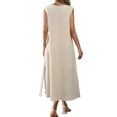 thumbnail image 6 of Open Back Dress for Lady Travel Vacation Dresses for Women Sleeveless Loose Casual Maxi Dress Solid Long Sundress Beige M, 6 of 9