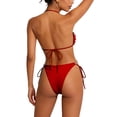thumbnail image 4 of LEKWK Bikini Sets for Women Halter Ring Linked Tie Side Triangle Bathing Suit Thong Cheeky String Cutout Swimsuit Summer Beach Vacation Pool Party Resort Wear, 4 of 7