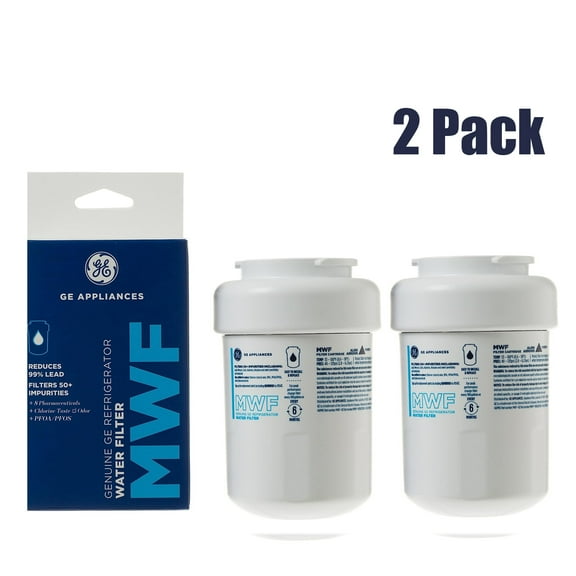 2 Pack MWF Water Filter for GE Refrigerators, Replacement Water Filter Cartridge for GE MWF, Carbon Block Filtration, Certified to Remove Odor and Particulates, White