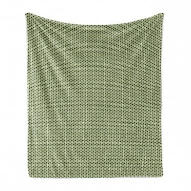 Abstract Soft Flannel Fleece Throw Blanket, Pattern of Symmetric Mini Rectangles Connected with Streaks, Cozy Plush for Indoor and Outdoor Use, 50" x 70", Lime Green Taupe Grey, by Ambesonne