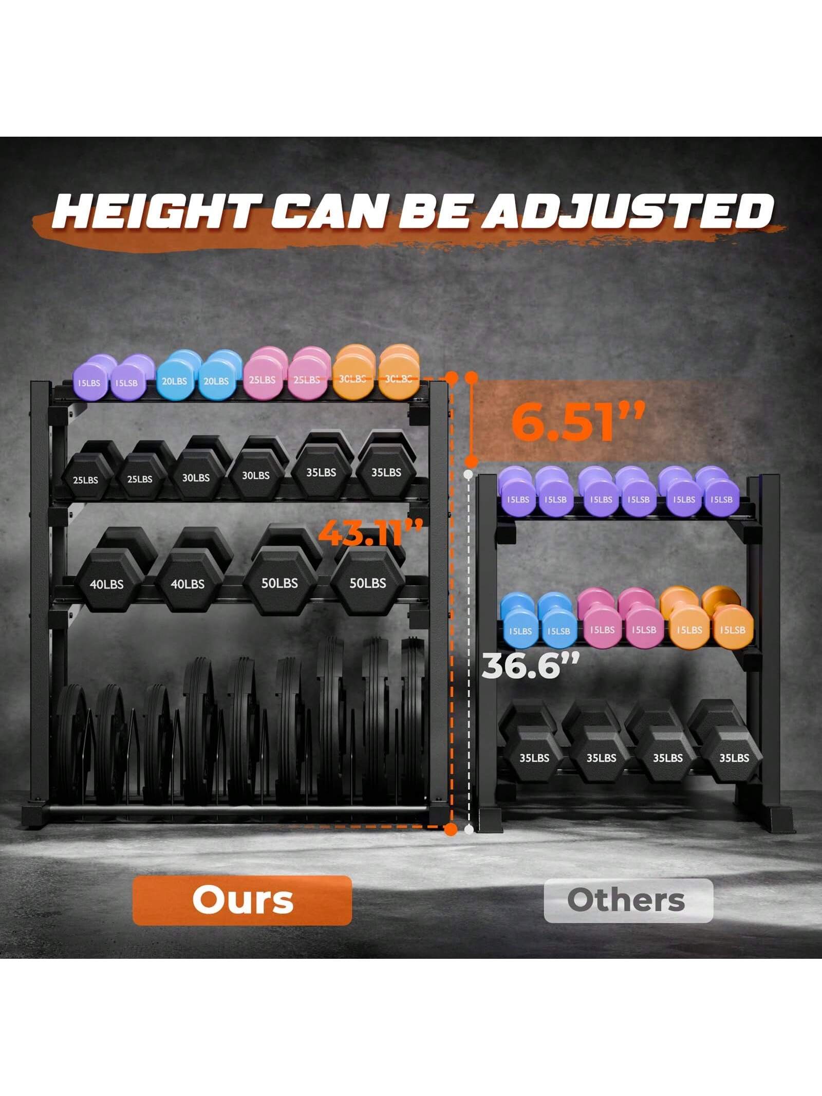 4-Tier Heavy-Duty Dumbbell Rack, 1100 lbs Capacity, Adjustable Steel Frame