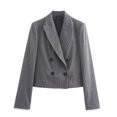 thumbnail image 2 of HH TRAF Chaqueta de invierno informal de rayas con doble botonadura y encaje para mujer, traje corto de manga larga con cuello vuelto para mujer, 2 of 5