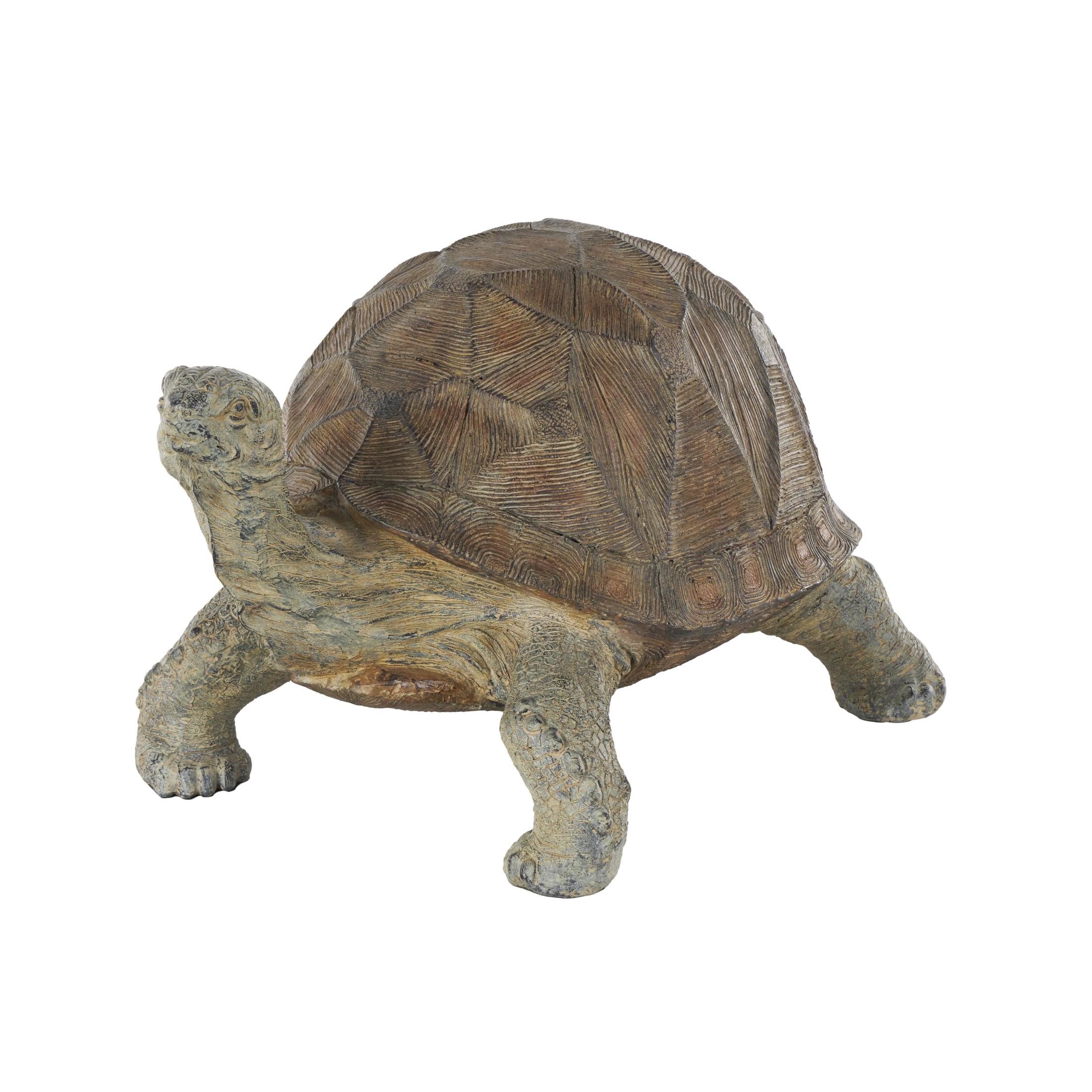 DecMode 13" Distressed Textured Turtle Garden Sculpture with Patterned Shell