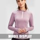 thumbnail image 4 of Hukapapa Traje deportivo de manga larga para mujer, para fitness, running, yoga, mallas elásticas altas, suéter de cuello alto de secado rápido (rosa), s,, 4 of 5