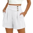 thumbnail image 2 of Bloomae Casual Shorts for Women Dressy Wide Leg Short Pants Summer Button Elastic High Waist Pleated Shorts Loose Lounge Work Business Bottoms with Pockets, 2 of 9